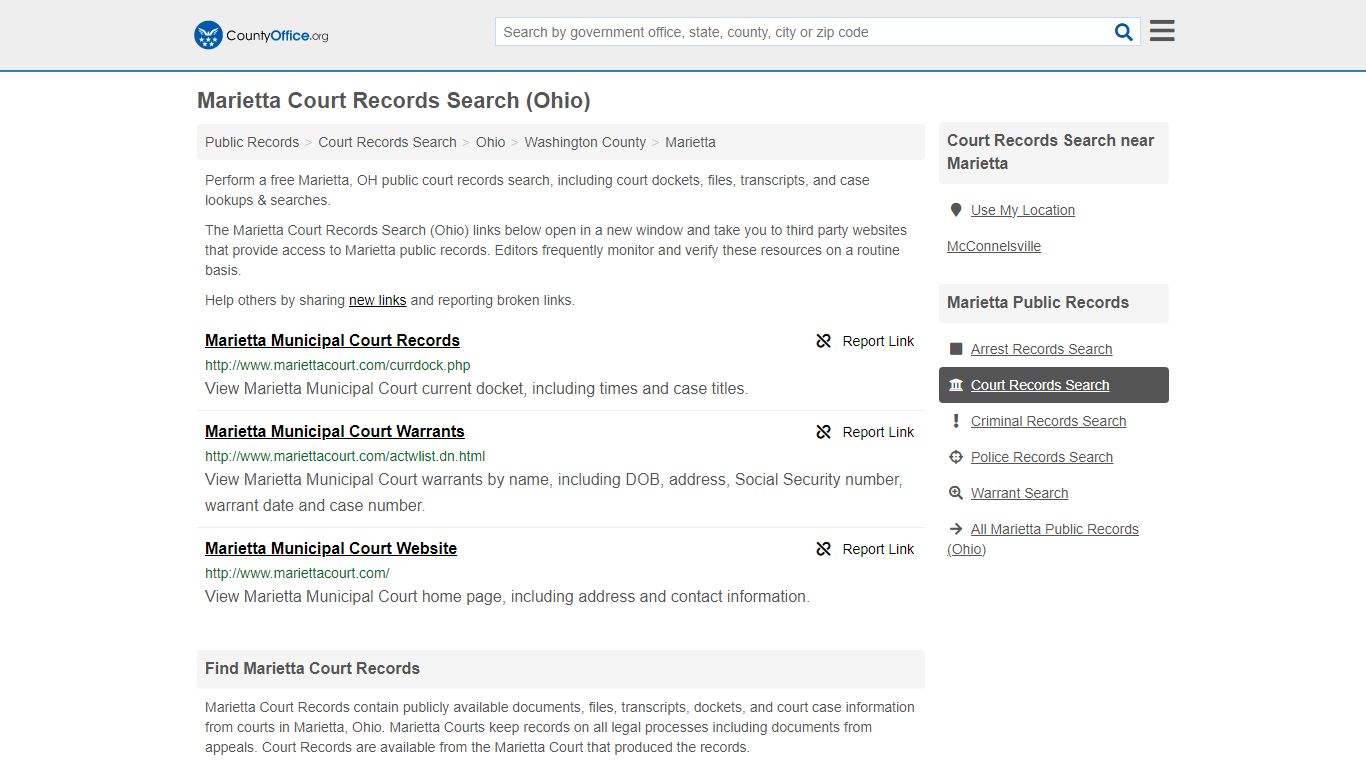 Marietta Court Records Search (Ohio) - County Office