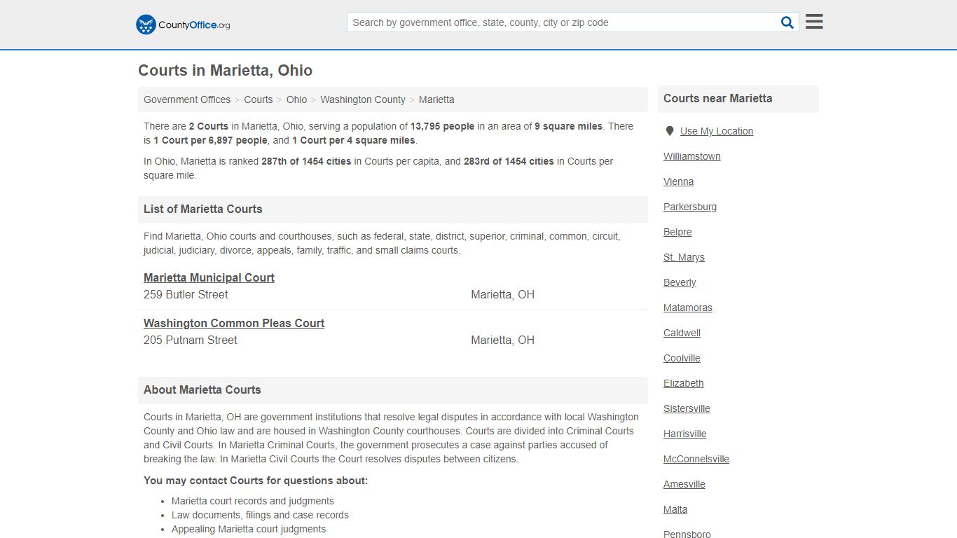 Courts - Marietta, OH (Court Records & Calendars)